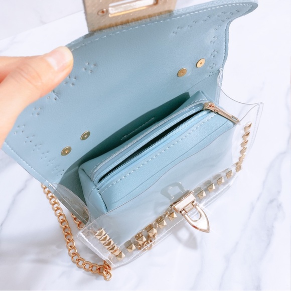 ALMOST GONE🔥 BLUE Luxury Rivet Decoration Jelly Candy Handbags Crossbody - Picture 7 of 11